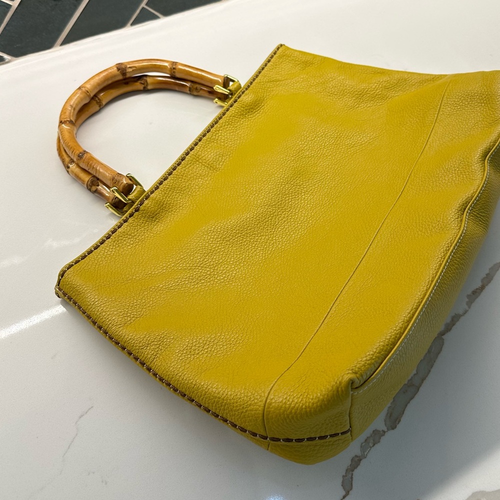 ☀️ PLINIO VISONA Italian Leather Handbag with Bamboo Handles